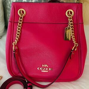 Coach Fuchsia Leather Shoulder Bag with Gold Accents